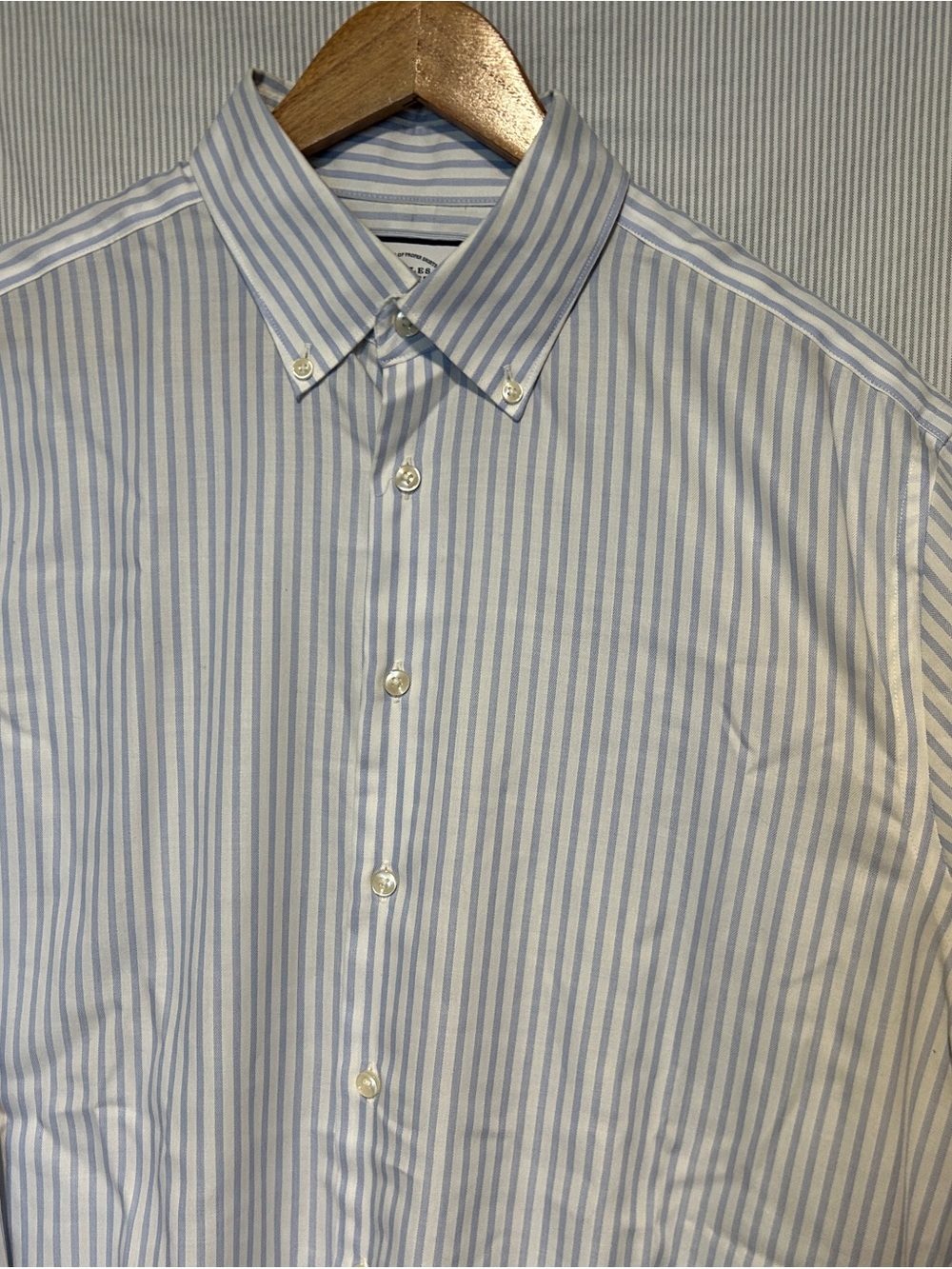 Charles Tyrwhitt Light Blue and White Striped Button-Down Dress Shirt